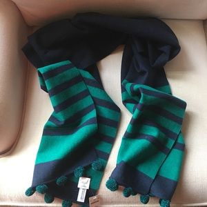 NWT J Crew striped wool scarf with Pom Poms